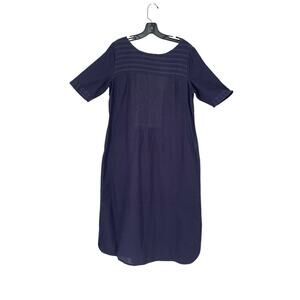 Fabindia NWT Pin Tuck Cotton Dress Indigo Boat Neck Elbow Sleeve Large